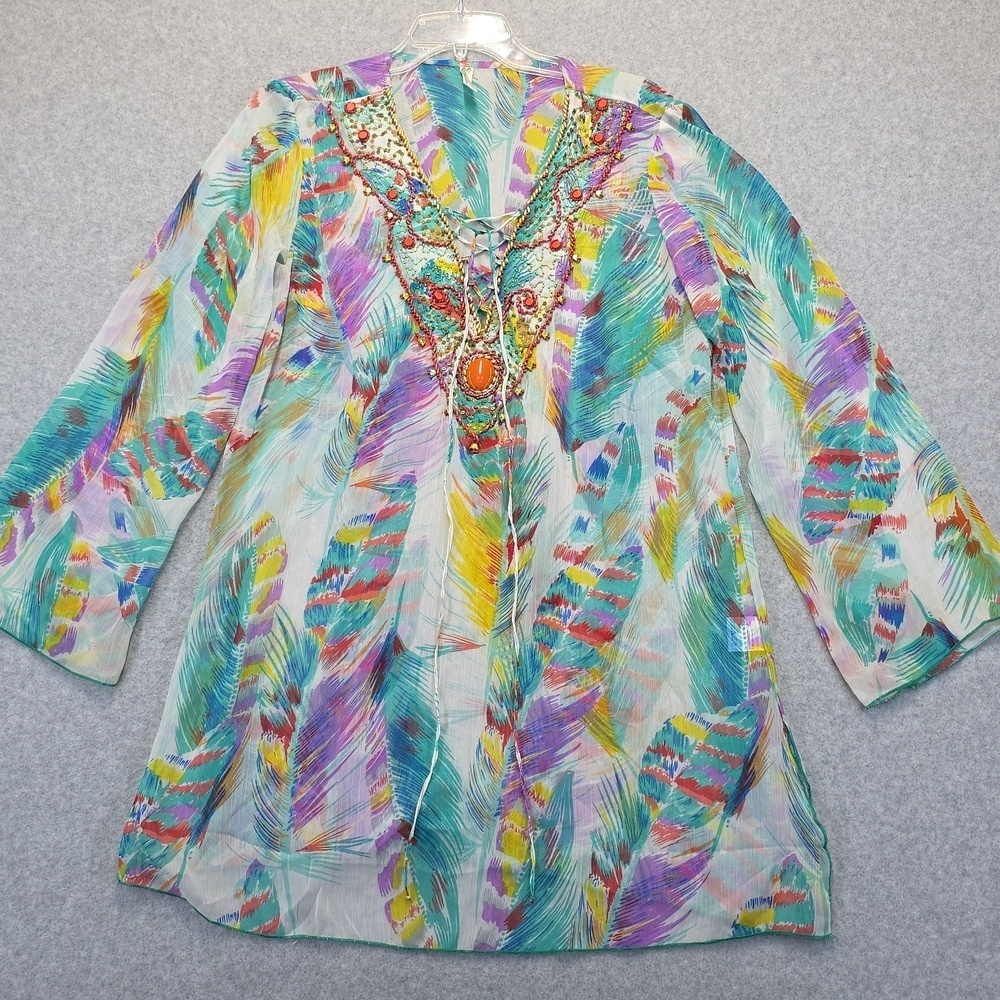 Shoreline Multicolor Feather Print Swimsuit Coverup